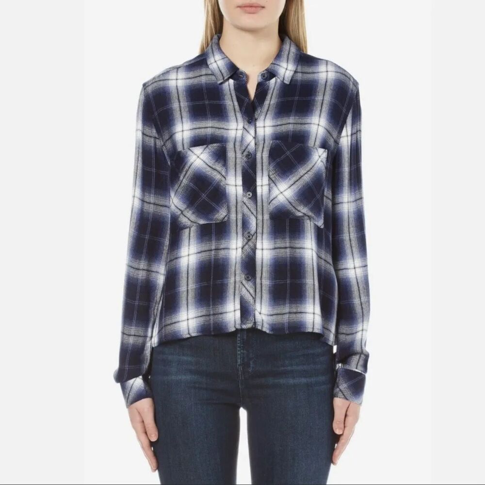 RAILS Womens Top XS Blue Plaid Button Up Shirt Flannel Pockets OXFORD DYLAN